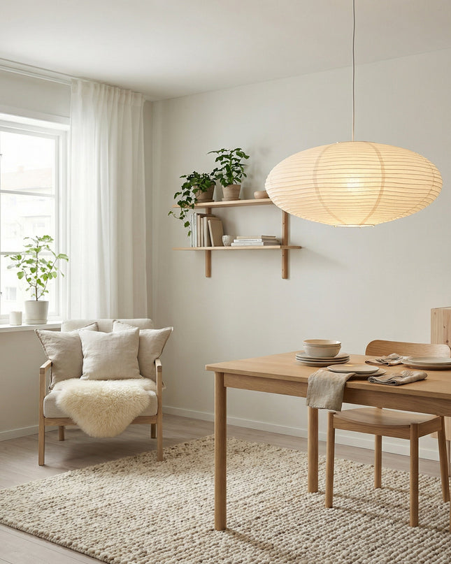 Lampa wisząca z regulowaną wysokością i delikatnym światłem LED – minimalistyczny wzór wabi-sabi z ręcznie robionego papieru 3
