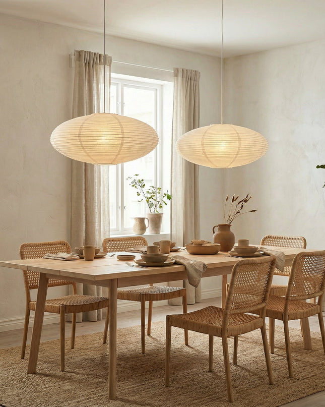 Lampa wisząca z regulowaną wysokością i delikatnym światłem LED – minimalistyczny wzór wabi-sabi z ręcznie robionego papieru 4