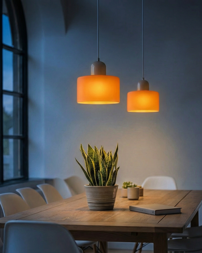 Lampa wisząca z regulowaną wysokością i przezroczystym szklanym kloszem do wyspy kuchennej – nowoczesny design Bauhaus 1