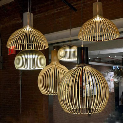 Lampa wisząca z regulowanym uchwytem sufitowym i organicznym, drewnianym wzorem – przytulna lampa wisząca do jadalni 1