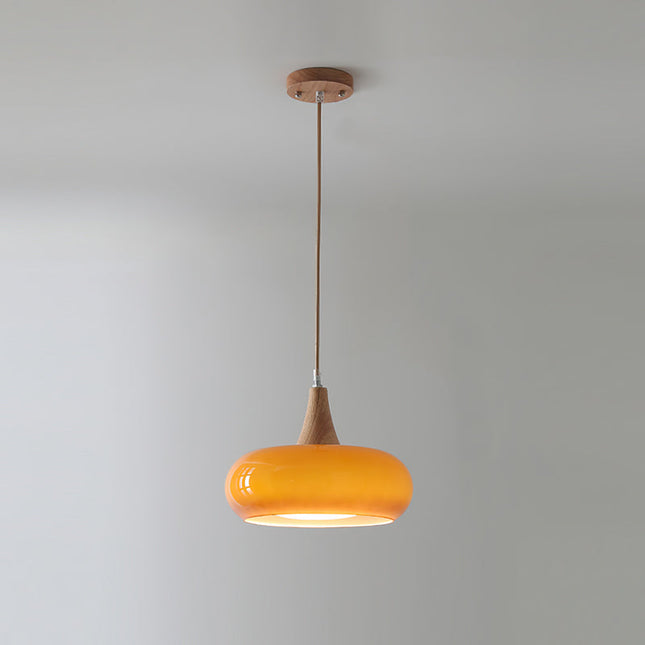 Lampa wisząca z regulowanym zawieszeniem i szklanymi kloszami – Wooden Beam Design 0