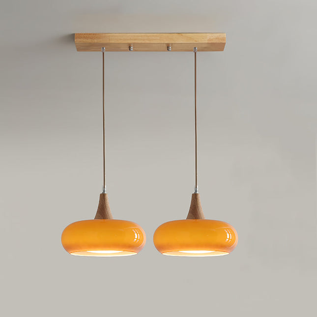 Lampa wisząca z regulowanym zawieszeniem i szklanymi kloszami – Wooden Beam Design 12