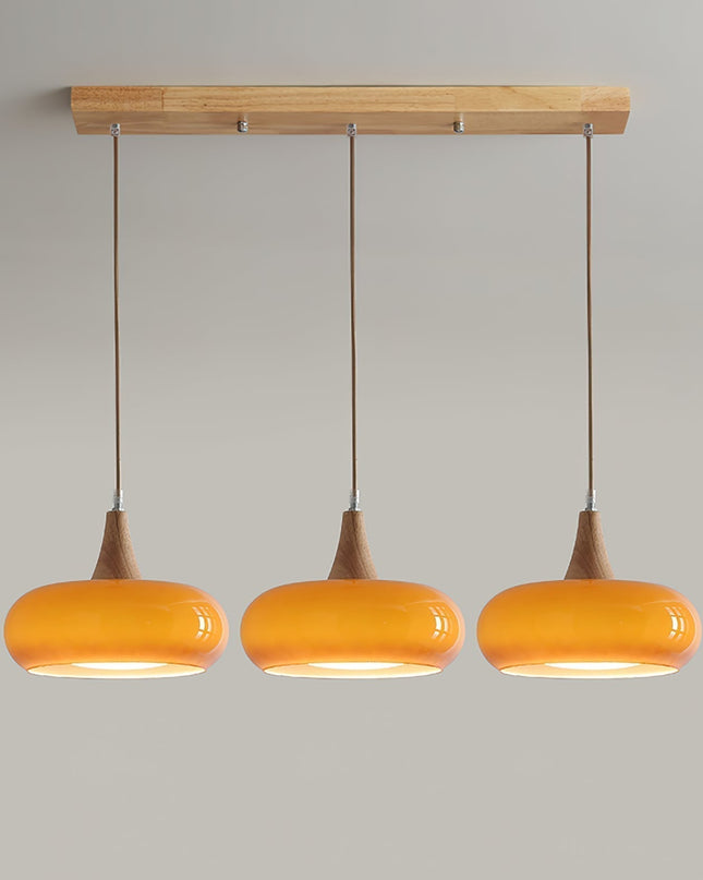 Lampa wisząca z regulowanym zawieszeniem i szklanymi kloszami – Wooden Beam Design 8