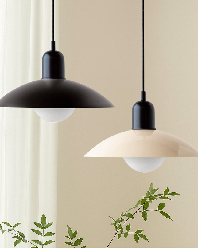 Lampa wisząca z zakrzywionym metalowym kloszem do oświetlenia kuchennego – minimalistyczna oprawa do wnętrz 1