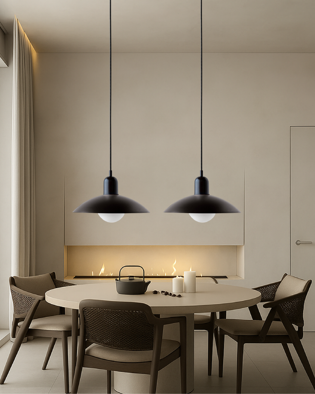 Lampa wisząca z zakrzywionym metalowym kloszem do oświetlenia kuchennego – minimalistyczna oprawa do wnętrz 3