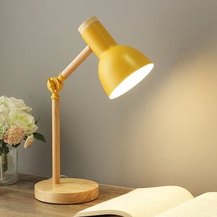 Lampka biurkowa LED z regulowanym ramieniem, dotykowym sterowaniem, wykonana z drewna i metalu, o 0