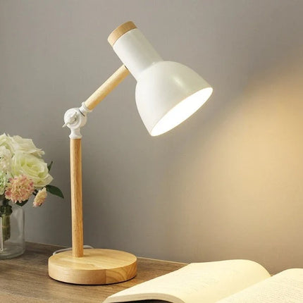 Lampka biurkowa LED z regulowanym ramieniem, dotykowym sterowaniem, wykonana z drewna i metalu, o 2