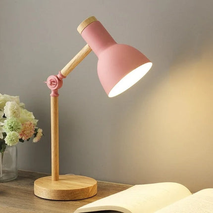 Lampka biurkowa LED z regulowanym ramieniem, dotykowym sterowaniem, wykonana z drewna i metalu, o 4