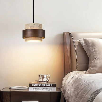 Lampka Nocna Ascend Retro Wabi-Sabi z Naturalnego Trawertynu i Drewna 1