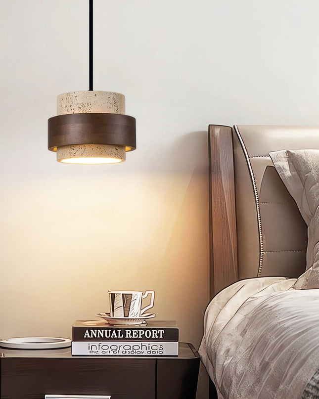 Lampka Nocna Ascend Retro Wabi-Sabi z Naturalnego Trawertynu i Drewna 1