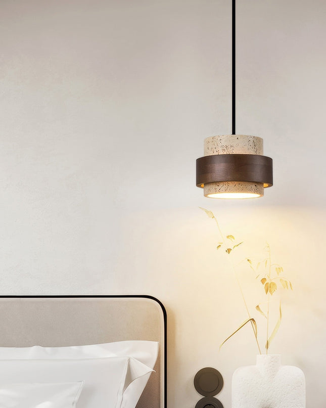 Lampka Nocna Ascend Retro Wabi-Sabi z Naturalnego Trawertynu i Drewna 5