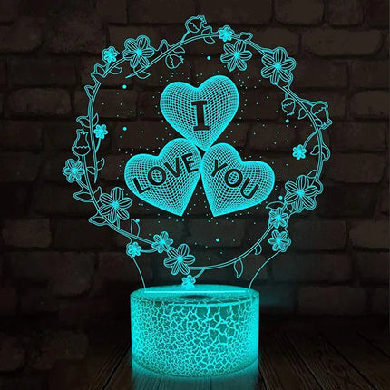 Lampka Nocna LED 3D Illusion Heart z 16 Kolorami – Przyjazna Dzieciom Lampa Nocna do Sypialni z Efektem Iluzji 3D 1