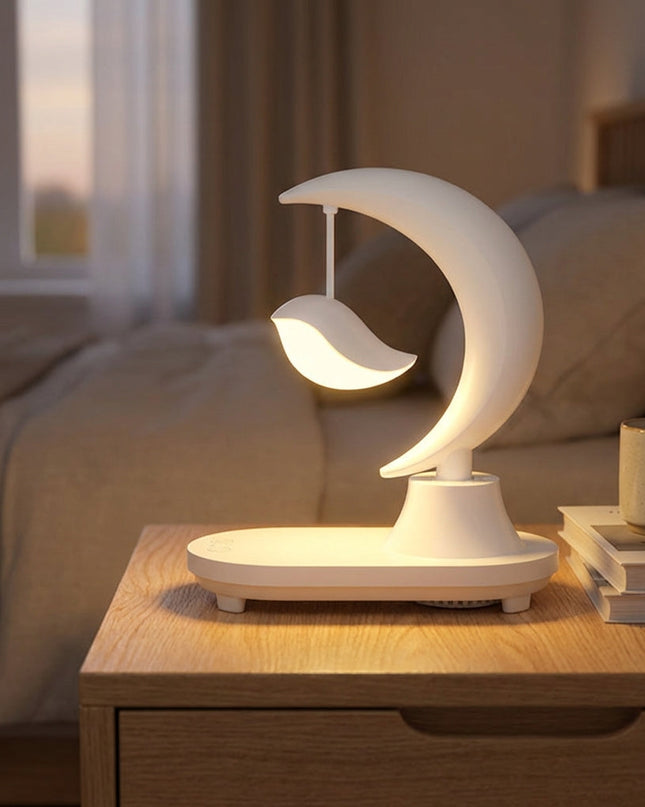 Kompaktowa lampka nocna LED z Bluetooth i ładowaniem bezprzewodowym, idealna do sypialni, emit 1