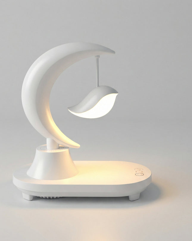 Kompaktowa lampka nocna LED z Bluetooth i ładowaniem bezprzewodowym, idealna do sypialni, emit 2