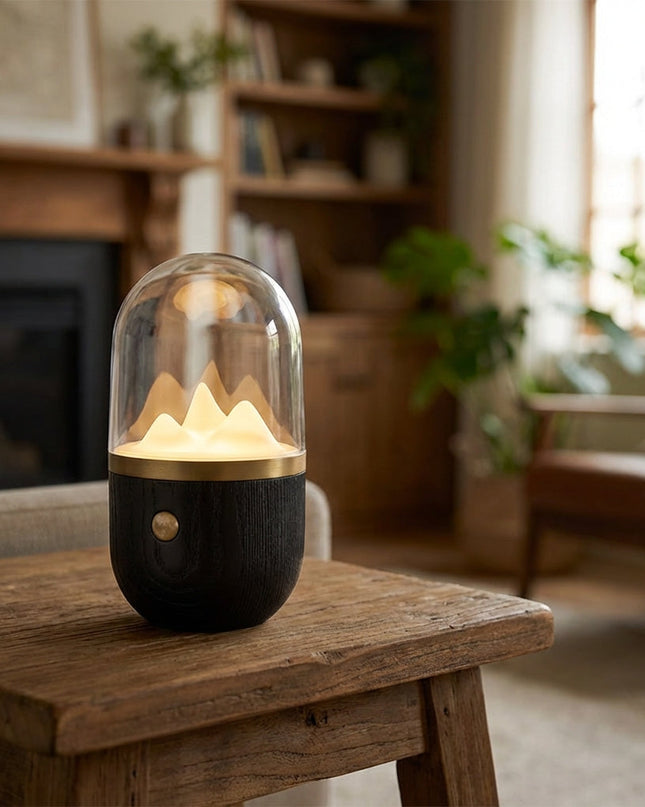 Lampka nocna LED z drewnianą podstawą i matowym szkłem, idealna do sypialni, charakteryz 1