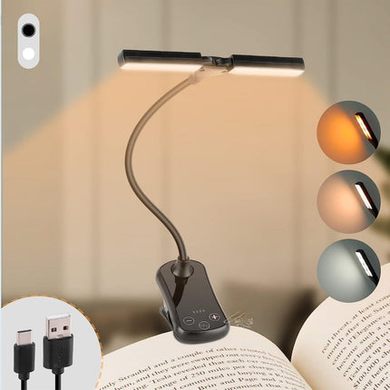 Lampa do czytania z klipsem – zaawansowana regulacja 8 poziomów jasności i 3 kolorów światła z zasilaniem USB dla miłośników czytania