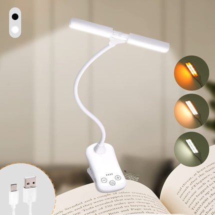 Lampa do czytania z klipsem – zaawansowana regulacja 8 poziomów jasności i 3 kolorów światła z zasilaniem USB dla miłośników czytania