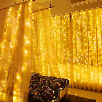 Lampki do zasłon LED z zasilaniem USB, 300 cm długości, ciepła biała barwa, osiem try 1