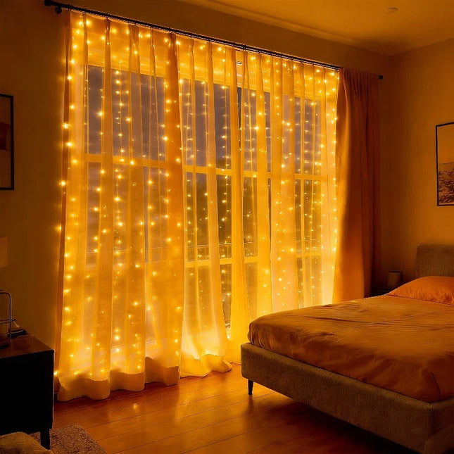 Lampki do zasłon LED z zasilaniem USB, 300 cm długości, ciepła biała barwa, osiem try 3