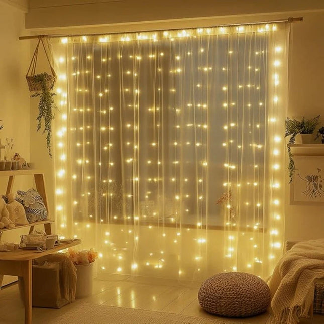 Lampki do zasłon LED z zasilaniem USB, 300 cm długości, ciepła biała barwa, osiem try 6