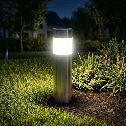 Lampy ogrodowe solarne LED cylindryczne z automatycznym włączaniem, emitujące ciepłe białe światło 0