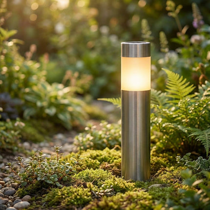 Lampy ogrodowe solarne LED cylindryczne z automatycznym włączaniem, emitujące ciepłe białe światło 1