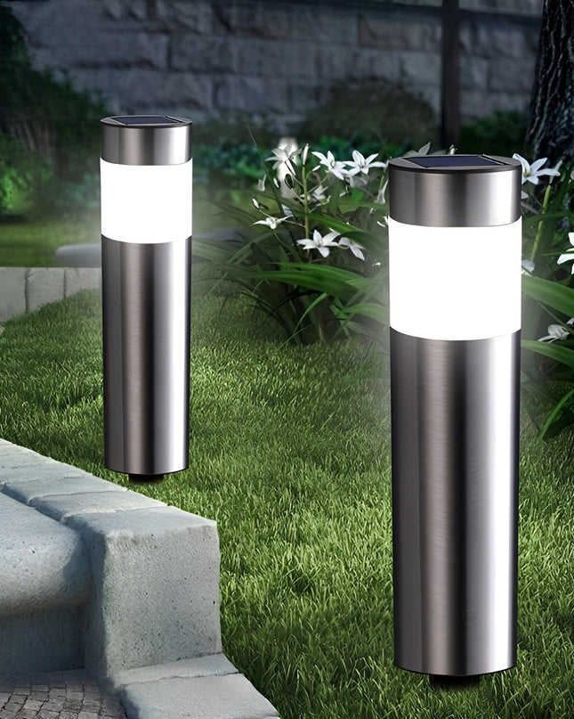 Lampy ogrodowe solarne LED cylindryczne z automatycznym włączaniem, emitujące ciepłe białe światło 4