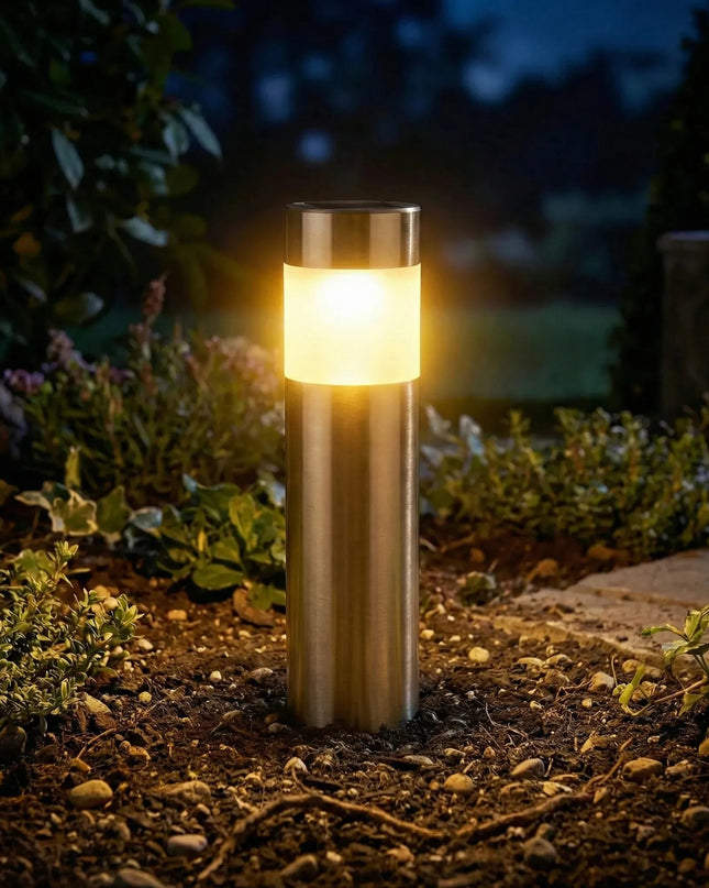 Lampy ogrodowe solarne LED cylindryczne z automatycznym włączaniem, emitujące ciepłe białe światło 5