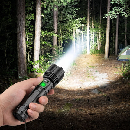 Latarka taktyczna o mocy 100 000 lumenów z funkcją powerbanku i szybkim ładowaniem, wyposażona w 0