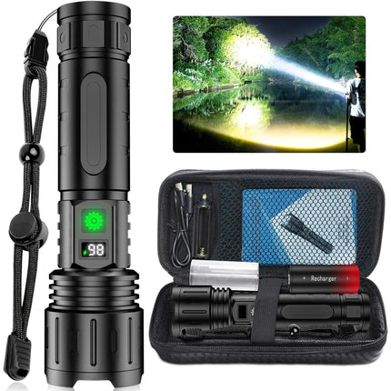 Latarka taktyczna o mocy 100 000 lumenów z funkcją powerbanku i szybkim ładowaniem, wyposażona w 2