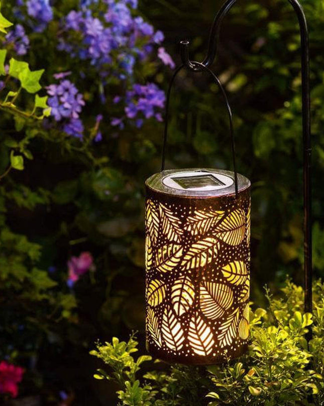 Latarnia Ogrodowa Solarne Świecąca Liść – Zestaw 2 Sztuk, Odporna na Warunki Atmosferyczne, Złota Decoracja do Ogrodu 2
