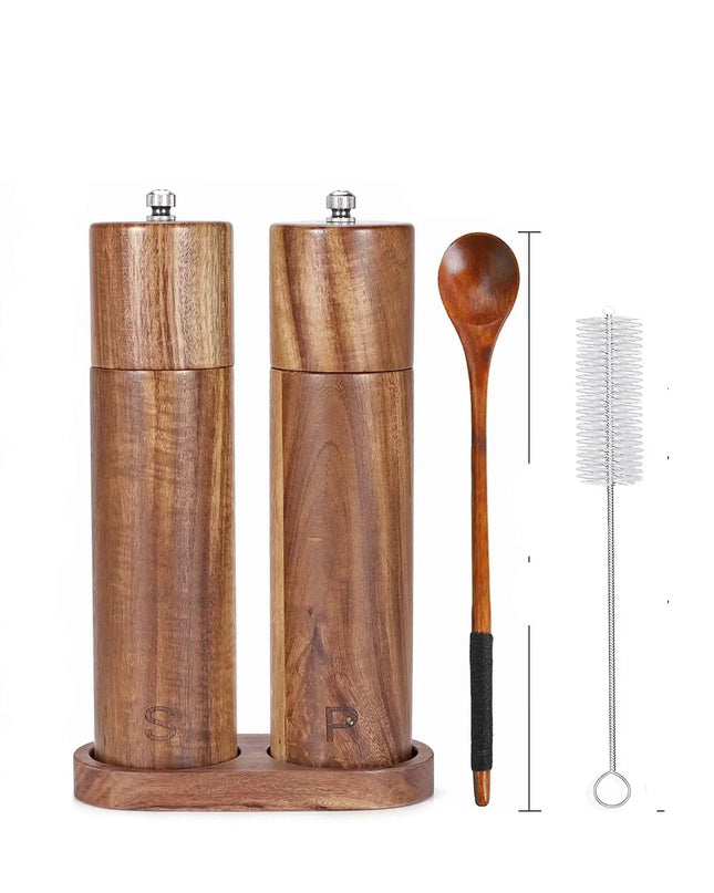Leeseph Luxe | Elegancki drewniany zestaw młynków do soli i pieprzu z tacką 0