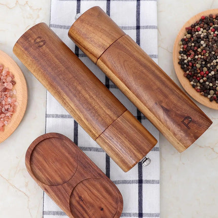 Leeseph Luxe | Elegancki drewniany zestaw młynków do soli i pieprzu z tacką 1