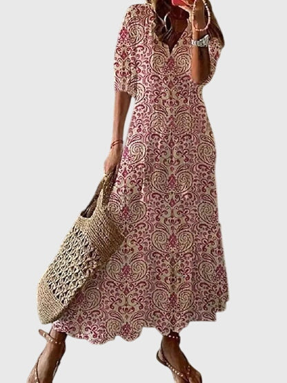 Letnia sukienka w stylu boho vintage z efektownym dekoltem w serek – lekka i uniwersalna 3