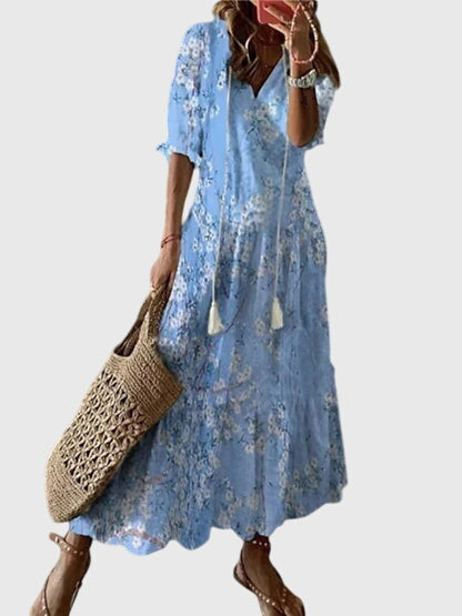 Letnia sukienka w stylu boho vintage z efektownym dekoltem w serek – lekka i uniwersalna 4