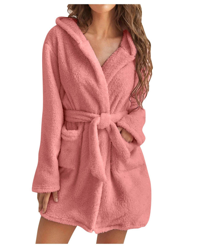 Luksusowy plusz | Jednokolorowy szlafrok damski z seksownym kapturem 0