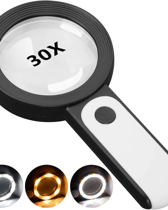 Lupa 30x z Oświetleniem LED, Duża Soczewka 85 mm, Ergonomiczna, Idealna do Czytania i Hobbystycznych Zastosowań 0