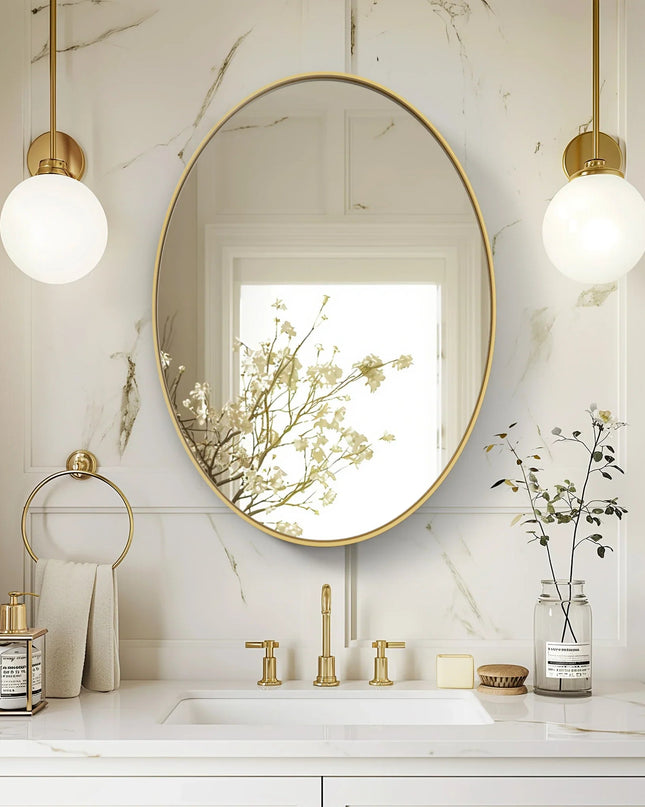 Lustro Clarion Gold – elegancki owalny kształt do nowoczesnych łazienek – luksusowa złota rama do łazienki w wyrafinowanym stylu 0