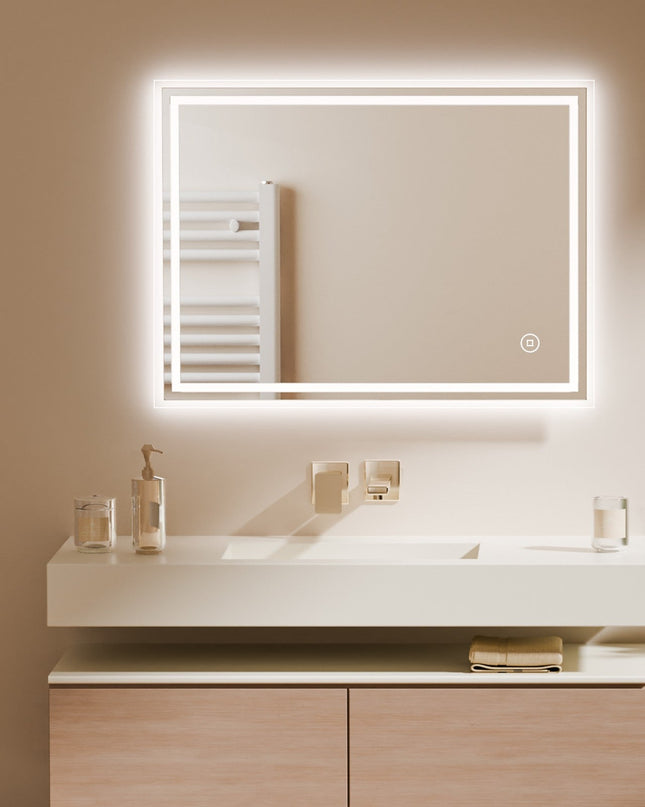 Lustro Łazienkowe LED z Oświetleniem Dotykowym 3 w 1 i Funkcją Przeciwmgielną – Nowoczesne Lustro do Łazienki 60x80 cm 2