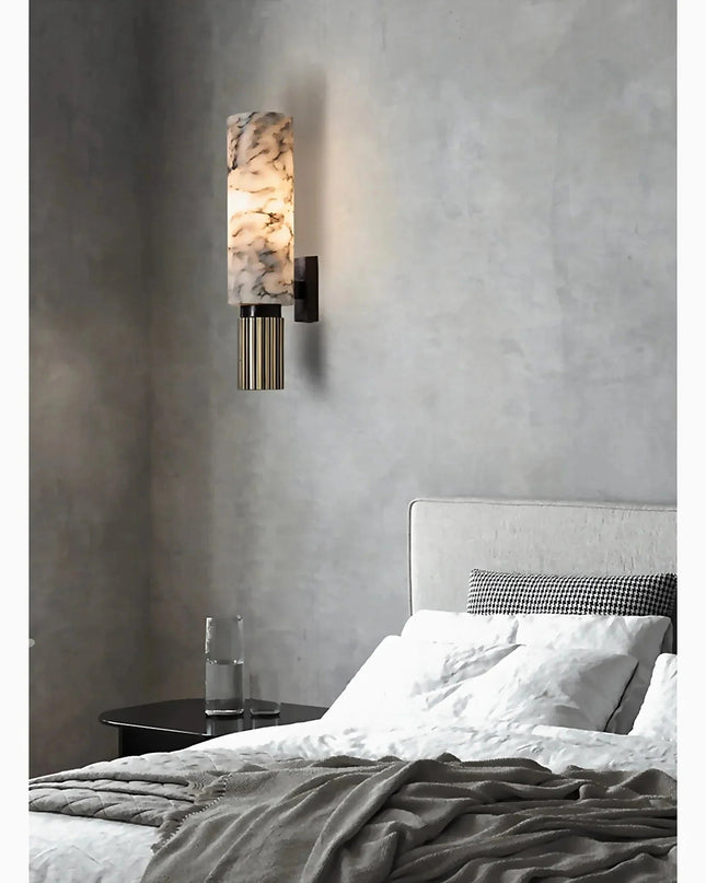 Marmurowa Lampa Ścienna Kinkiet z Miedzią, Elegancka Lampa na Ścianę do Salonu i Sypialni, Oświetlenie LED E14, 5 W, 37 cm 7