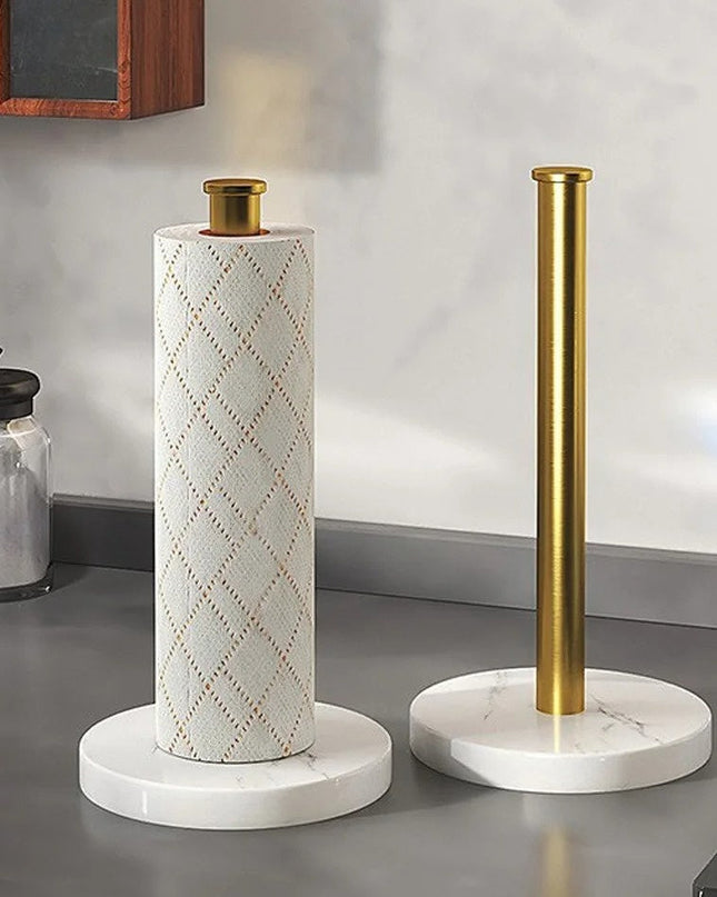 Marmurowo-złoty uchwyt na ręczniki kuchenne – stylowy design na duże i standardowe rolki 0