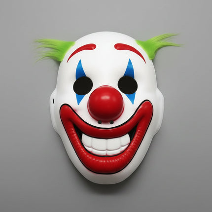 Maska Klauna z Kolorowymi Włosami na Halloween, idealna do cosplayu i imprez kostiumowych, z wyraz 1