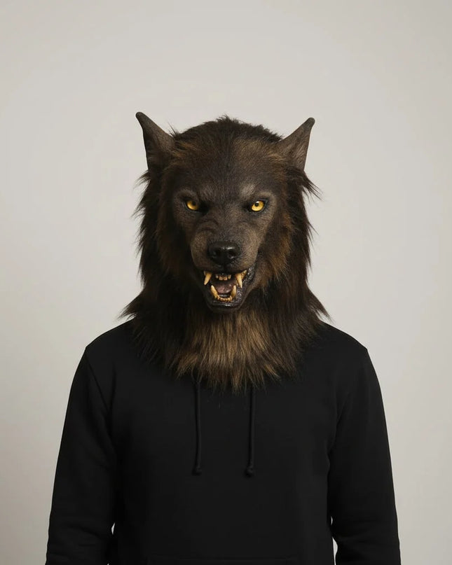Pełnotwarzowa maska wilka z realistycznym wykończeniem, idealna na Halloween, w stylu horror, doskona 3