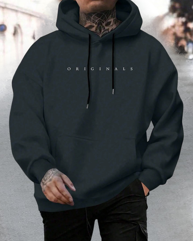 Męska bluza z kapturem oversize z bawełny z regulowanym kapturem i kieszenią z przodu – luźna bluza typu pullover 0