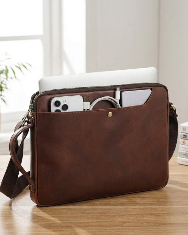 Męska skórzana torba na laptopa z wyściełaną przegrodą – oryginalna brązowa skóra do ochrony MacBooka i laptopa 1