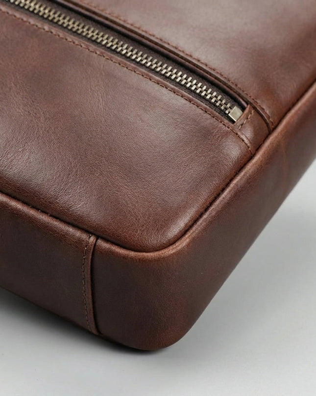 Męska skórzana torba na laptopa z wyściełaną przegrodą – oryginalna brązowa skóra do ochrony MacBooka i laptopa 2
