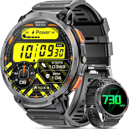Męski wojskowy smartwatch z wyświetlaczem HD 1,85" i wodoodporną konstrukcją – monitor aktywności z wbudowaną latarką 0