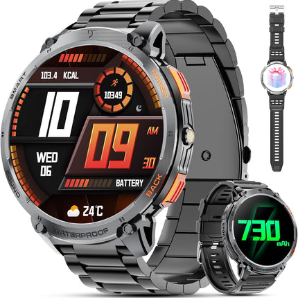 Męski wojskowy smartwatch z wyświetlaczem HD 1,85" i wodoodporną konstrukcją – monitor aktywności z wbudowaną latarką 1
