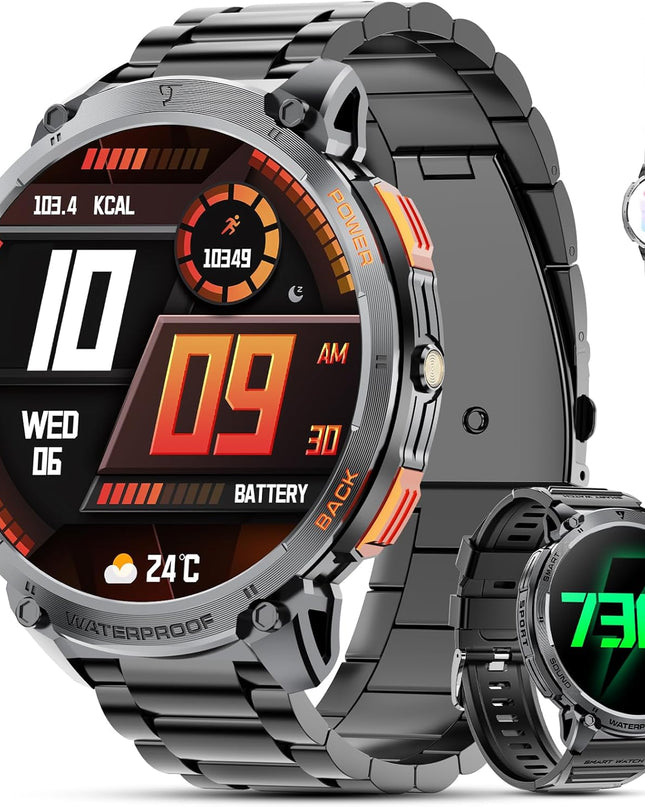 Męski wojskowy smartwatch z wyświetlaczem HD 1,85" i wodoodporną konstrukcją – monitor aktywności z wbudowaną latarką 1
