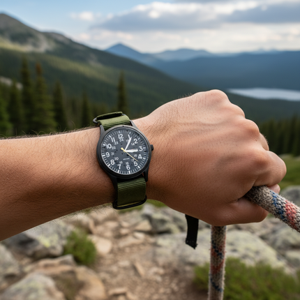 Męski zegarek outdoorowy z wodoodpornością i odpornością na zarysowania – koperta ze stali nierdzewnej i pasek nylonowy 0
